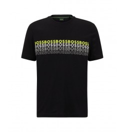 BOSS Men's Crew-neck T-shirt in Cotton with Multi-Coloured Logos Black $32.76 T-Shirts