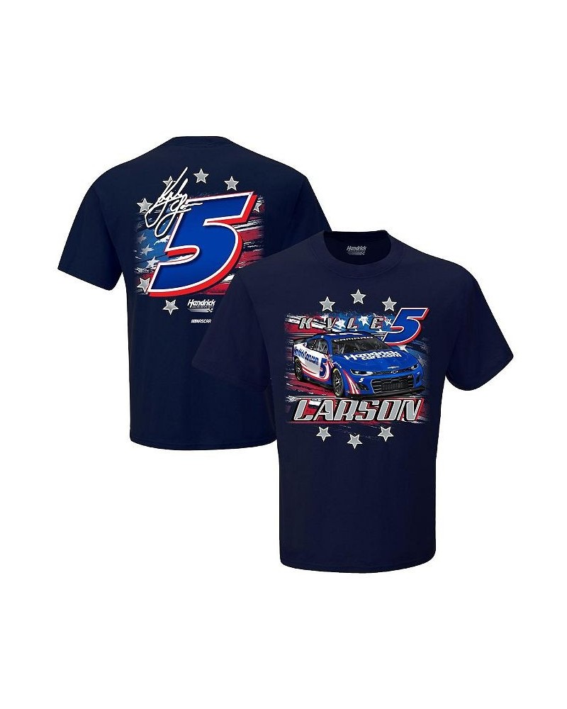 Men's Navy Kyle Larson Hendrickcars.com Stars Stripes Car T-shirt $15.19 T-Shirts