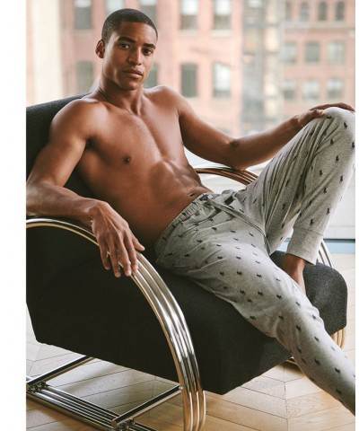 Men's Lightweight Cotton Logo Pajama Pants Gray $26.78 Pajama