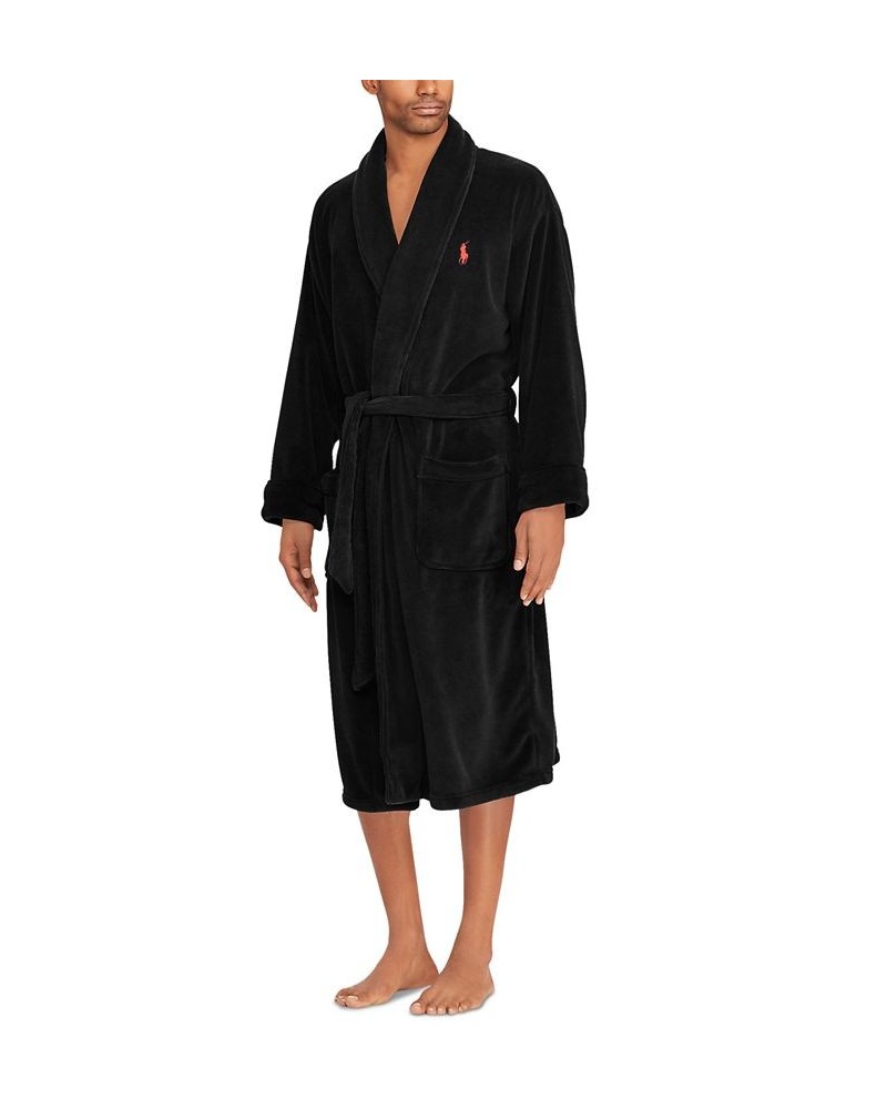 Men's Sleepwear Soft Cotton Kimono Velour Robe Black $61.25 Pajama