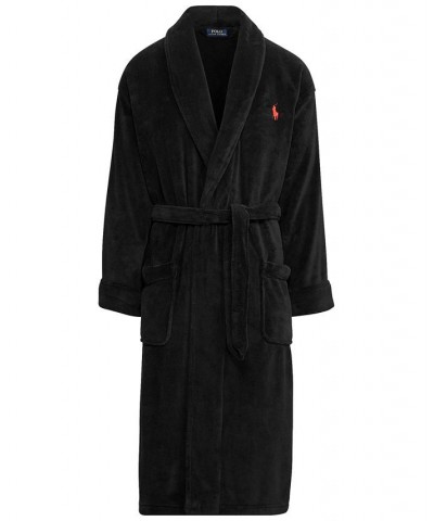 Men's Sleepwear Soft Cotton Kimono Velour Robe Black $61.25 Pajama