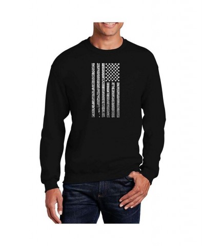 Men's Word Art National Anthem Flag Crewneck Sweatshirt Black $24.00 Sweatshirt