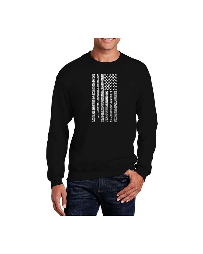 Men's Word Art National Anthem Flag Crewneck Sweatshirt Black $24.00 Sweatshirt