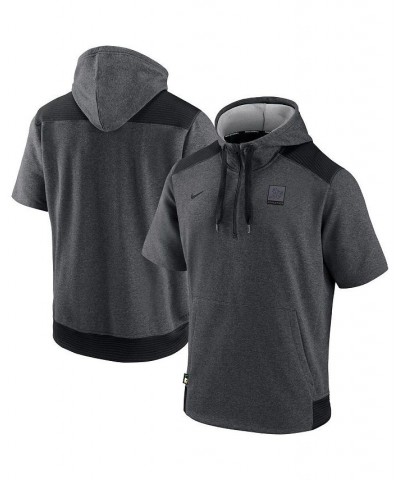 Men's Heathered Charcoal, Black Oakland Athletics Authentic Collection Dry Flux Performance Quarter-Zip Short Sleeve Hoodie $...