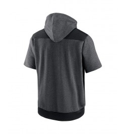 Men's Heathered Charcoal, Black Oakland Athletics Authentic Collection Dry Flux Performance Quarter-Zip Short Sleeve Hoodie $...