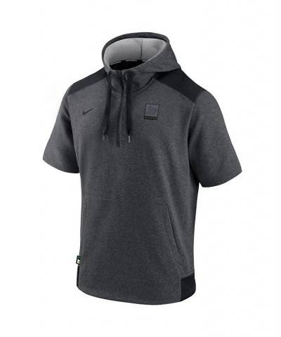 Men's Heathered Charcoal, Black Oakland Athletics Authentic Collection Dry Flux Performance Quarter-Zip Short Sleeve Hoodie $...