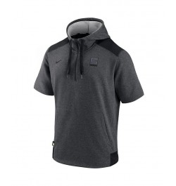 Men's Heathered Charcoal, Black Oakland Athletics Authentic Collection Dry Flux Performance Quarter-Zip Short Sleeve Hoodie $...