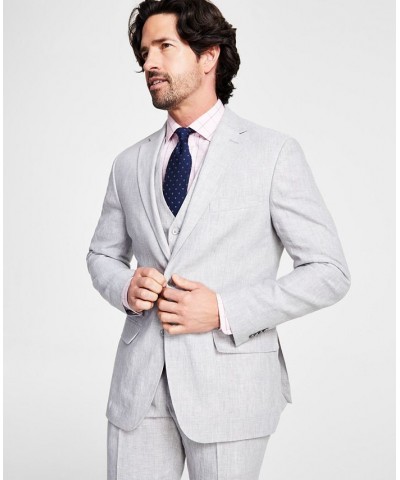 Men's Modern-Fit Flex Stretch Plaid Linen Suit Separates Gray $54.00 Suits