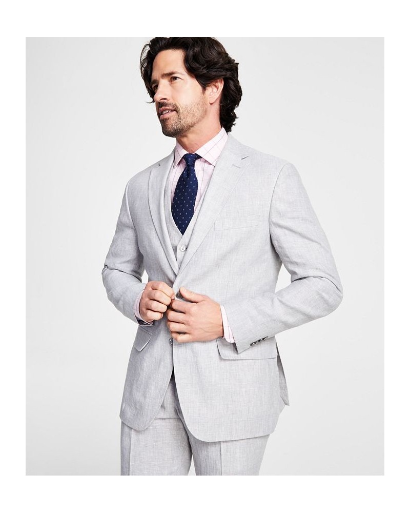 Men's Modern-Fit Flex Stretch Plaid Linen Suit Separates Gray $54.00 Suits