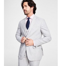 Men's Modern-Fit Flex Stretch Plaid Linen Suit Separates Gray $54.00 Suits