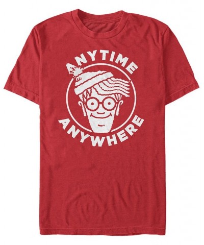 Where's Waldo Men's Anytime Anywhere Big Face Logo Short Sleeve T-Shirt Red $15.40 T-Shirts