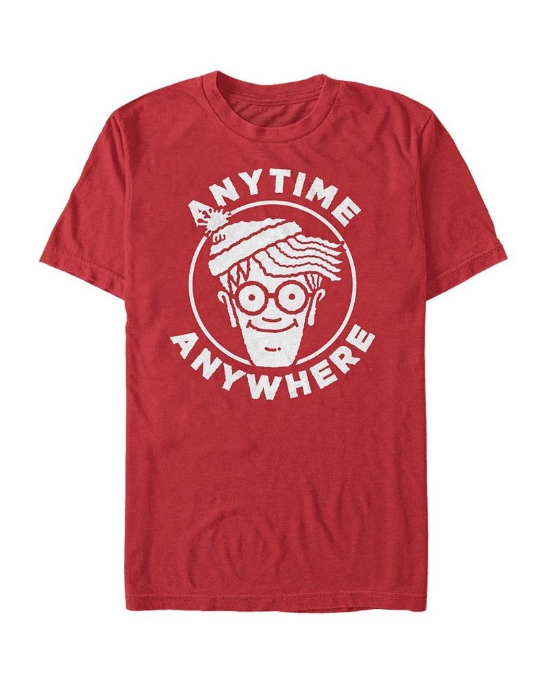 Where's Waldo Men's Anytime Anywhere Big Face Logo Short Sleeve T-Shirt Red $15.40 T-Shirts