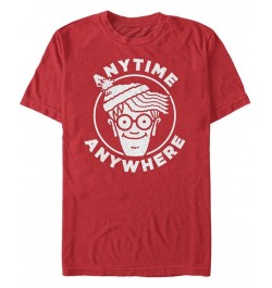 Where's Waldo Men's Anytime Anywhere Big Face Logo Short Sleeve T-Shirt Red $15.40 T-Shirts