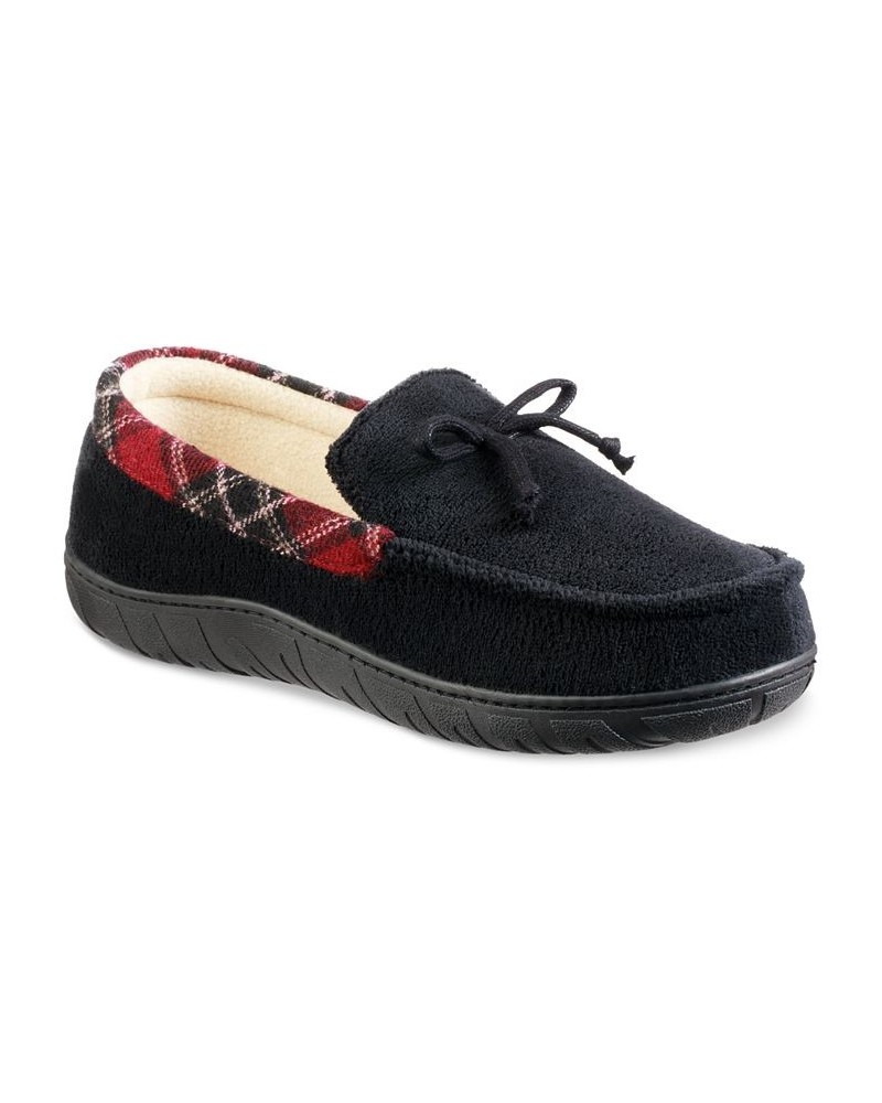 Men's Microterry Moccasin Memory Foam Slippers Black $14.72 Shoes