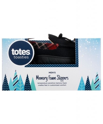 Men's Microterry Moccasin Memory Foam Slippers Black $14.72 Shoes