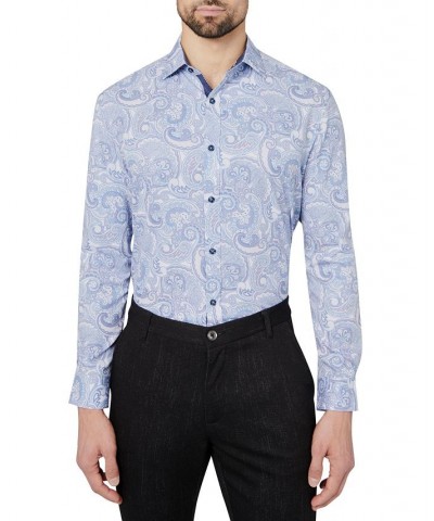 Men's Slim-Fit Performance Stretch Paisley-Print Dress Shirt Blue $26.87 Dress Shirts