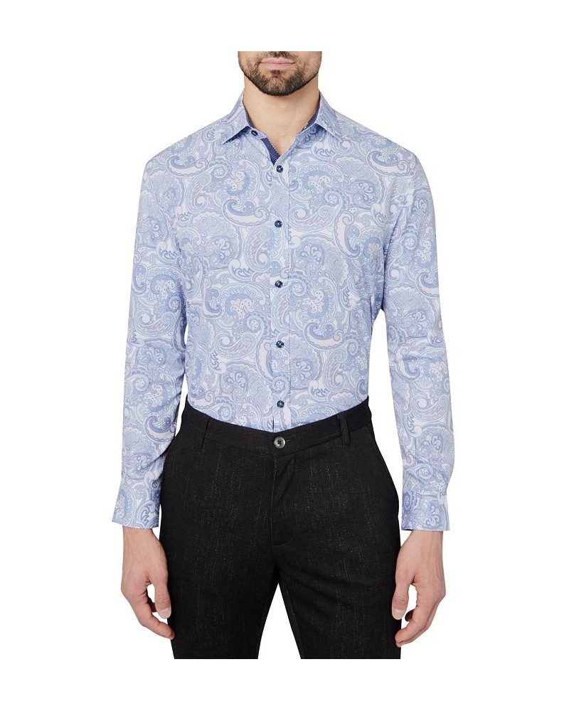 Men's Slim-Fit Performance Stretch Paisley-Print Dress Shirt Blue $26.87 Dress Shirts