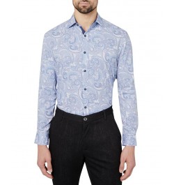 Men's Slim-Fit Performance Stretch Paisley-Print Dress Shirt Blue $26.87 Dress Shirts