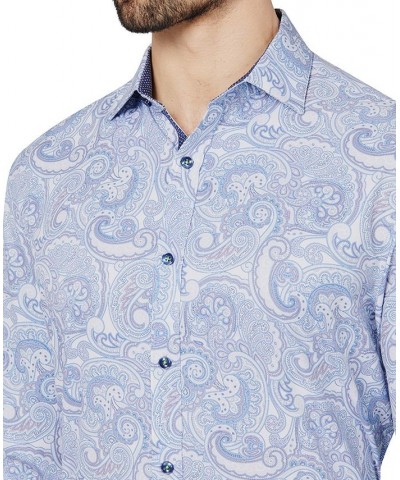 Men's Slim-Fit Performance Stretch Paisley-Print Dress Shirt Blue $26.87 Dress Shirts