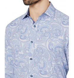 Men's Slim-Fit Performance Stretch Paisley-Print Dress Shirt Blue $26.87 Dress Shirts