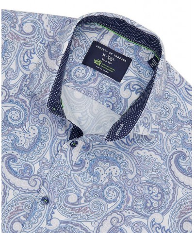 Men's Slim-Fit Performance Stretch Paisley-Print Dress Shirt Blue $26.87 Dress Shirts