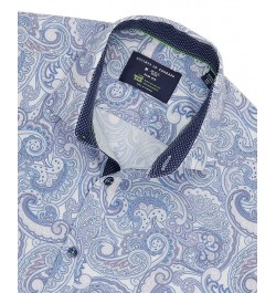 Men's Slim-Fit Performance Stretch Paisley-Print Dress Shirt Blue $26.87 Dress Shirts