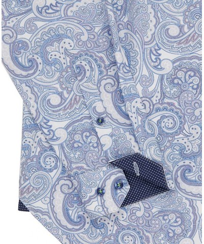 Men's Slim-Fit Performance Stretch Paisley-Print Dress Shirt Blue $26.87 Dress Shirts