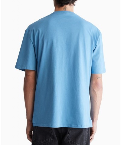 Men's Relaxed-Fit Blur Monogram Logo Graphic T-Shirt Blue $17.75 T-Shirts