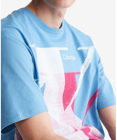 Men's Relaxed-Fit Blur Monogram Logo Graphic T-Shirt Blue $17.75 T-Shirts