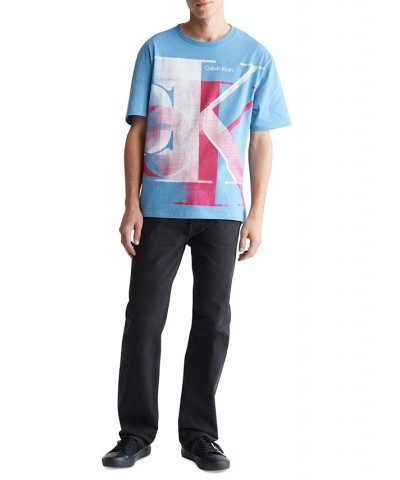 Men's Relaxed-Fit Blur Monogram Logo Graphic T-Shirt Blue $17.75 T-Shirts