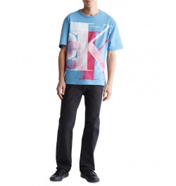 Men's Relaxed-Fit Blur Monogram Logo Graphic T-Shirt Blue $17.75 T-Shirts