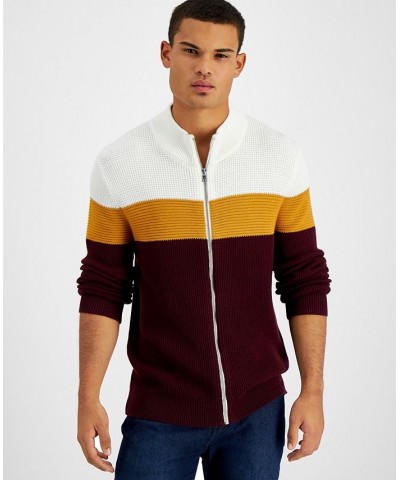 Men's Cotton Colorblocked Full-Zip Sweater Red $21.93 Sweaters