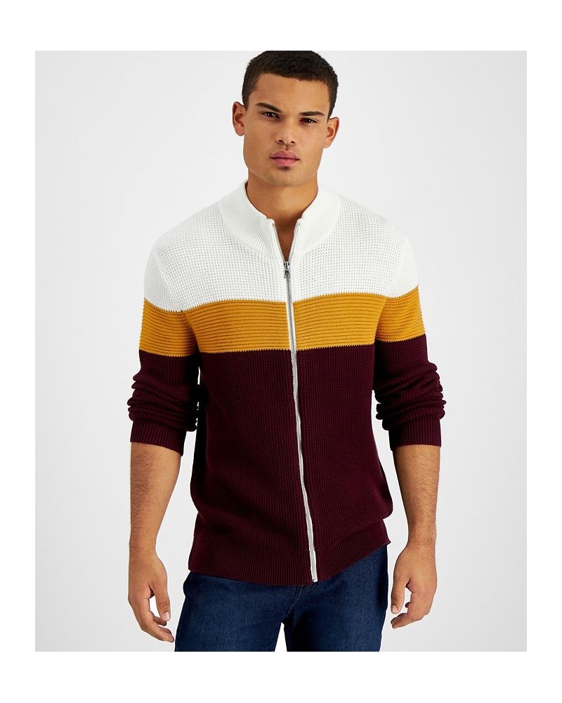 Men's Cotton Colorblocked Full-Zip Sweater Red $21.93 Sweaters