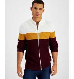 Men's Cotton Colorblocked Full-Zip Sweater Red $21.93 Sweaters