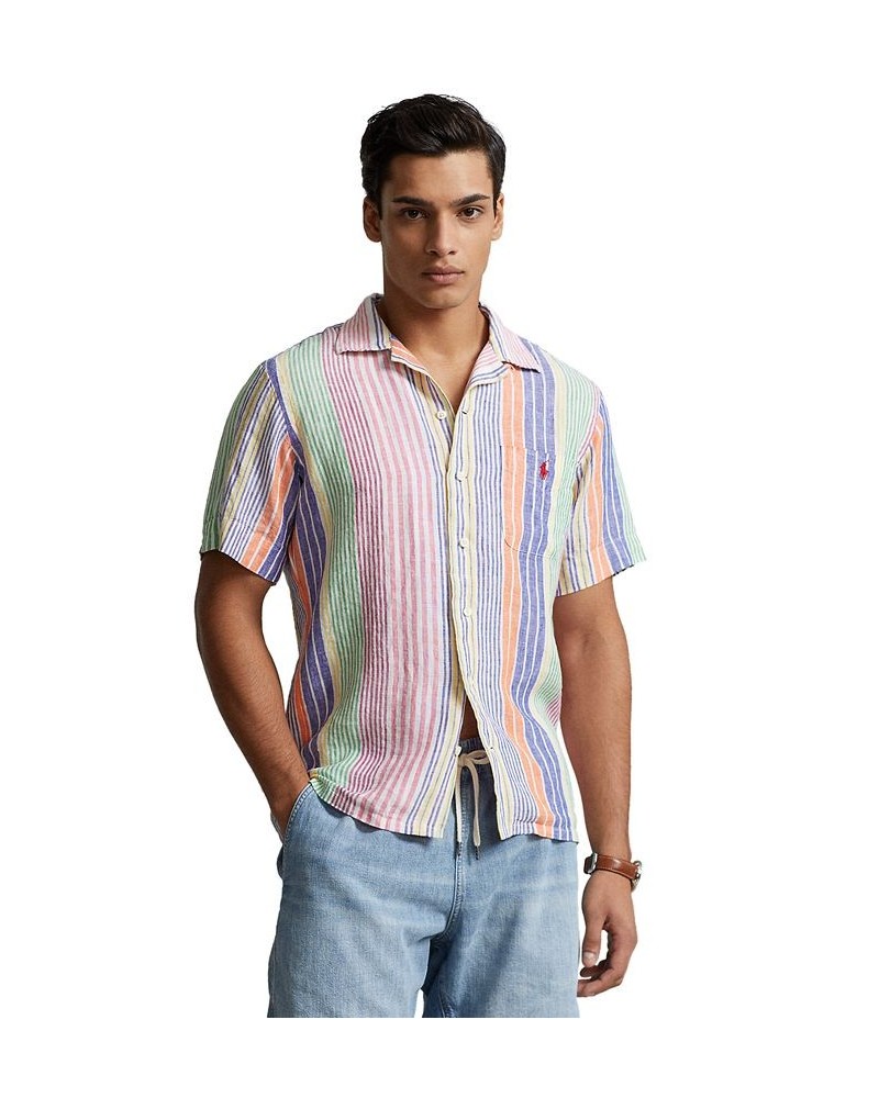 Men's Classic-Fit Striped Linen Camp Shirt Multi $44.40 Shirts