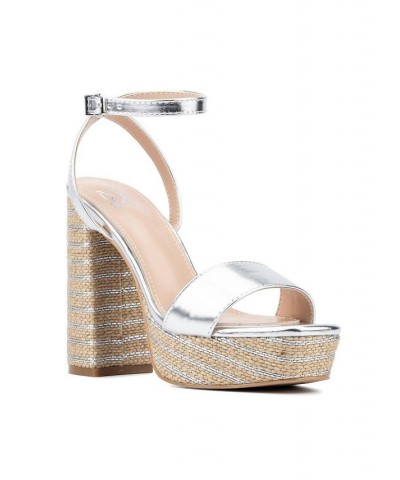 Odalina Women's Raffia Platform Heel Sandals Silver $30.34 Shoes