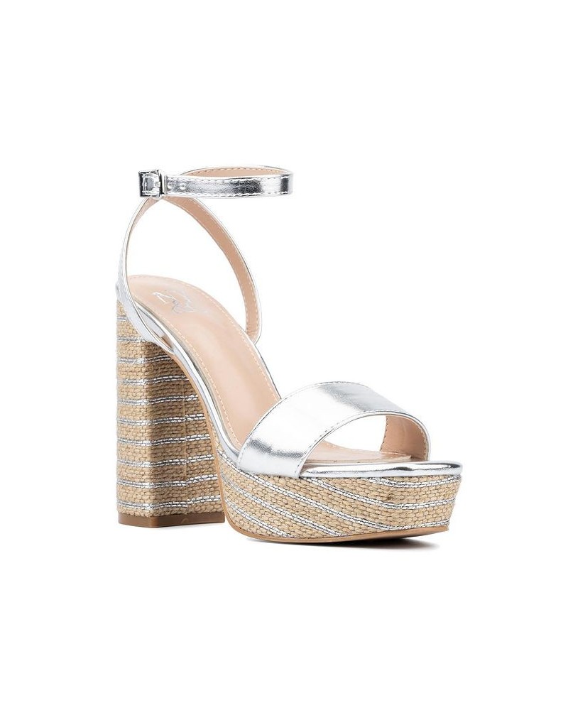 Odalina Women's Raffia Platform Heel Sandals Silver $30.34 Shoes