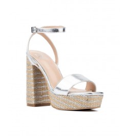 Odalina Women's Raffia Platform Heel Sandals Silver $30.34 Shoes