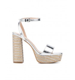 Odalina Women's Raffia Platform Heel Sandals Silver $30.34 Shoes