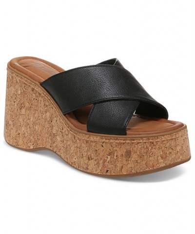 Women's Nessa Slip-On Criss Cross Band Platform Wedge Sandals Black $47.96 Shoes