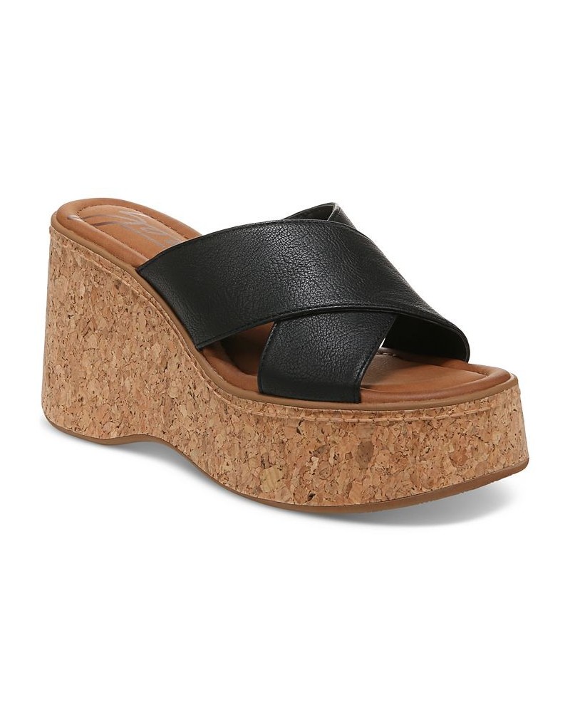 Women's Nessa Slip-On Criss Cross Band Platform Wedge Sandals Black $47.96 Shoes