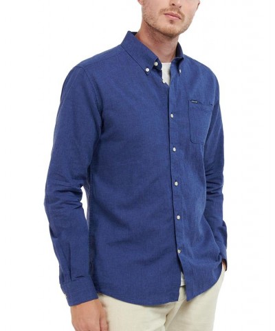 Men's Nelson Tailored-Fit Solid Long-Sleeve Shirt Blue $50.60 Shirts