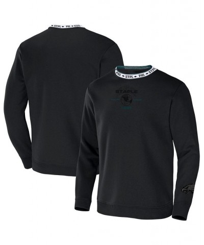 Men's NFL X Staple Black Philadelphia Eagles Embroidered Fundementals Globe Pullover Crew Sweatshirt $34.09 Sweatshirt