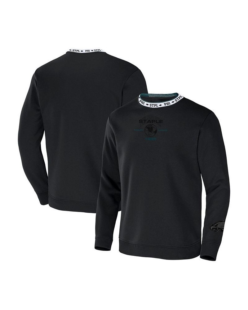 Men's NFL X Staple Black Philadelphia Eagles Embroidered Fundementals Globe Pullover Crew Sweatshirt $34.09 Sweatshirt