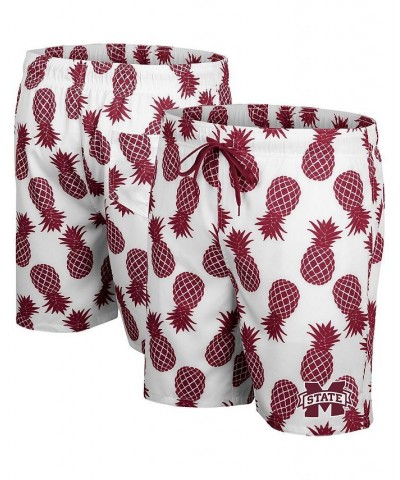 Men's White, Maroon Mississippi State Bulldogs Pineapple Swim Shorts $33.14 Swimsuits