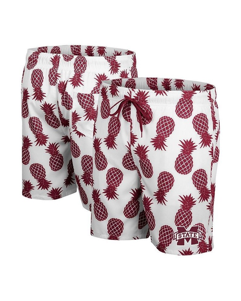 Men's White, Maroon Mississippi State Bulldogs Pineapple Swim Shorts $33.14 Swimsuits