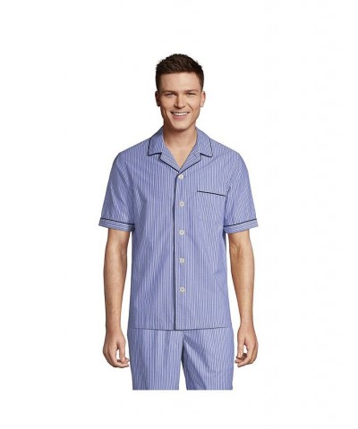 Men's Short Sleeve Poplin Pajama Shirt Mariner blue stripe $29.97 Pajama