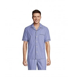 Men's Short Sleeve Poplin Pajama Shirt Mariner blue stripe $29.97 Pajama