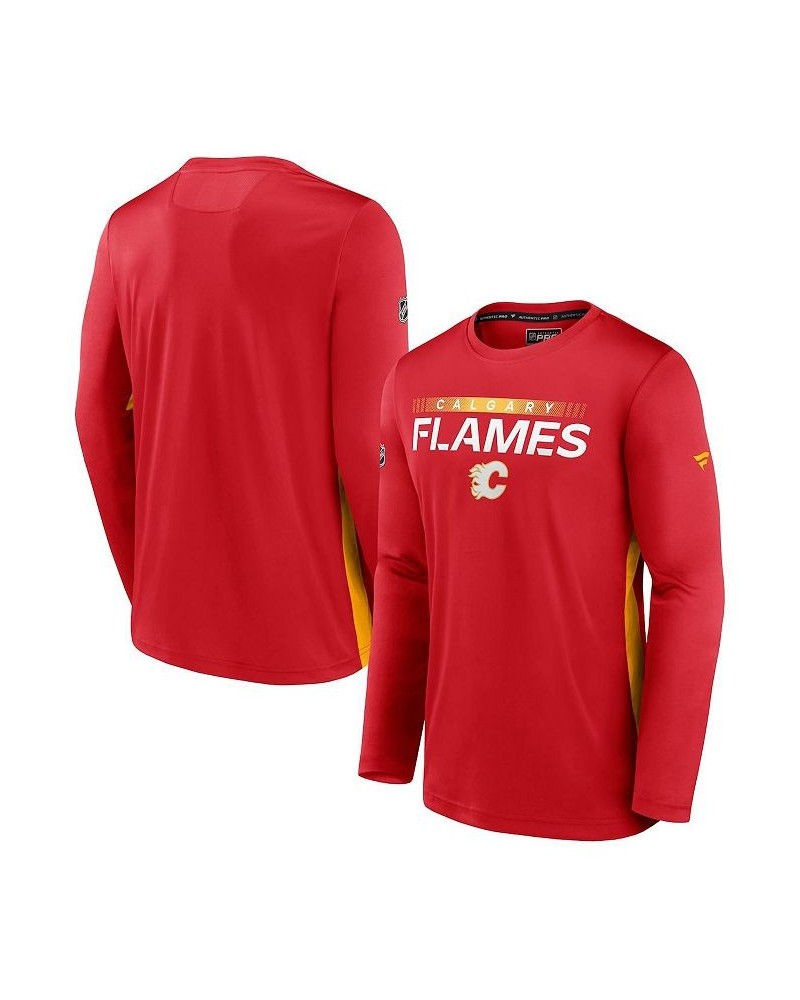 Men's Branded Red Calgary Flames Authentic Pro Rink Performance Long Sleeve T-shirt $29.57 T-Shirts