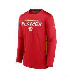 Men's Branded Red Calgary Flames Authentic Pro Rink Performance Long Sleeve T-shirt $29.57 T-Shirts